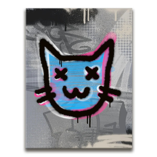 Abstract Blue Graffiti Cat