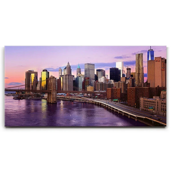 Lower Manhattan Skyline Panoramic View From Manhattan Bridge