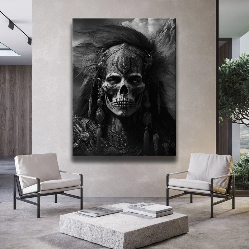 Native Skull Warrior - black and white