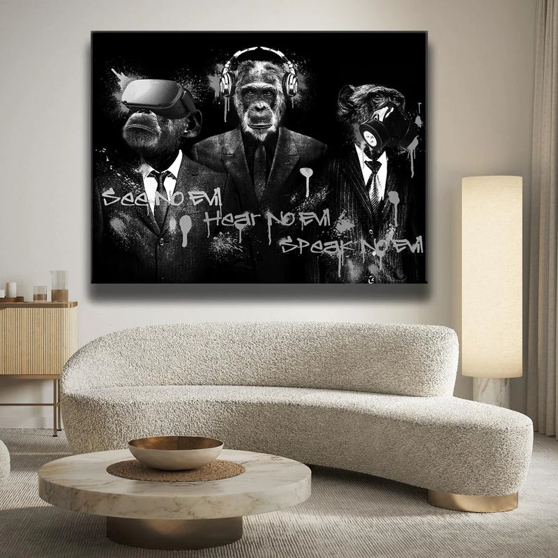 Three Wise Monkeys - Black & White