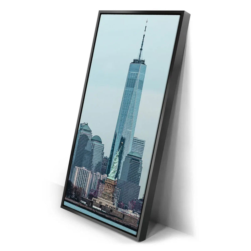 Vertical View Of 1 World Trade Center And Statue Of Liberty